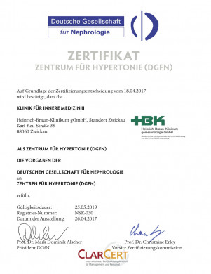 Zertifikat:
Zentrum für Hypertonie (DGFN)